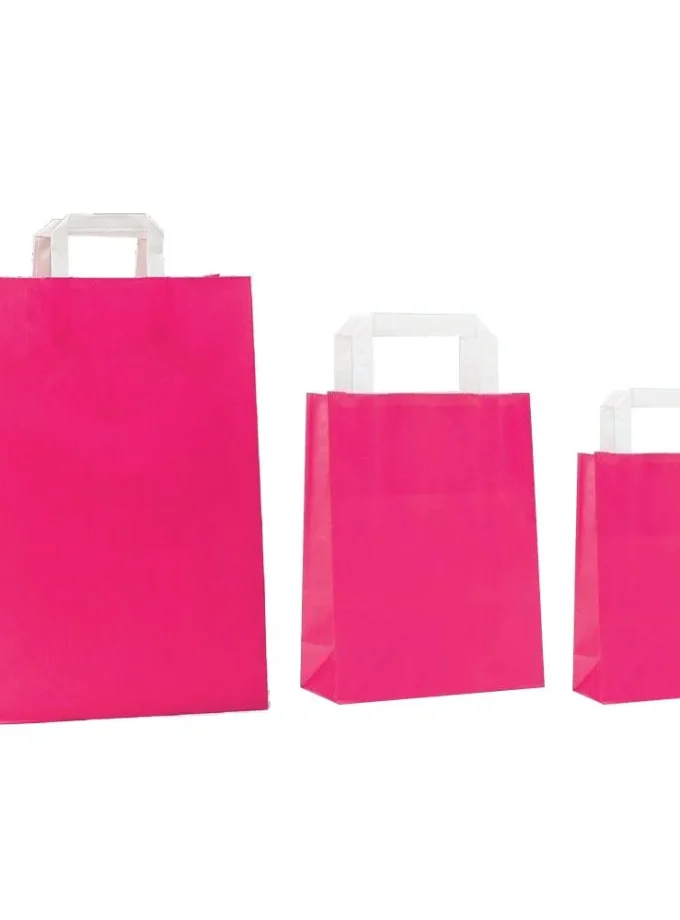 Shopper carta kraft fucsia con maniglia piattina