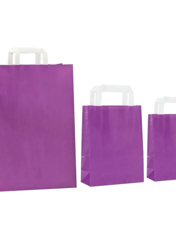 Shopper carta kraft viola con maniglia piattina