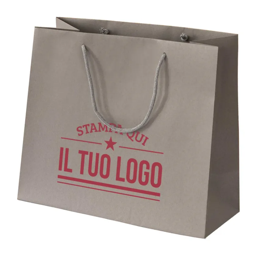 Shopper color tortora in carta riciclata personalizzate con stampa bordeaux