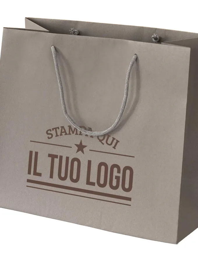 Shopper color tortora in carta riciclata personalizzate con stampa marrone