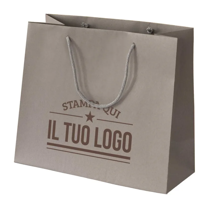 Shopper color tortora in carta riciclata personalizzate con stampa marrone