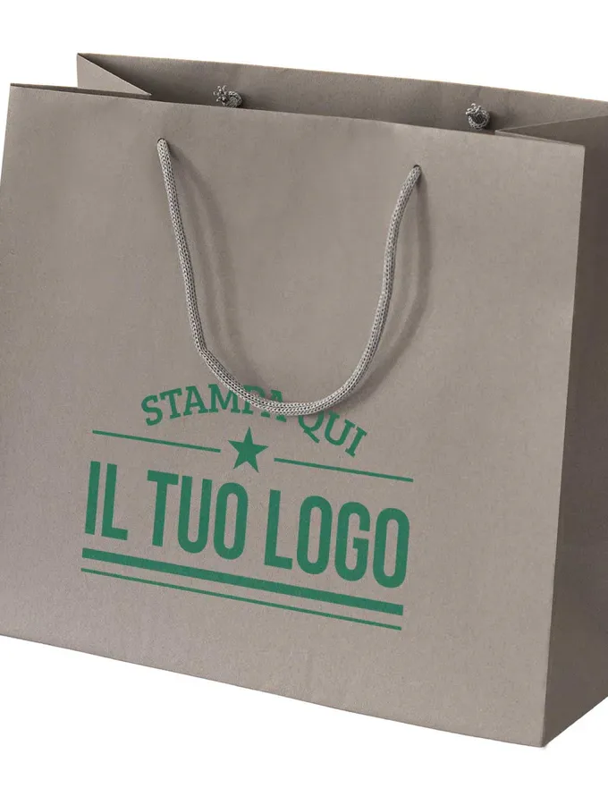 Shopper color tortora in carta riciclata personalizzate con stampa verde