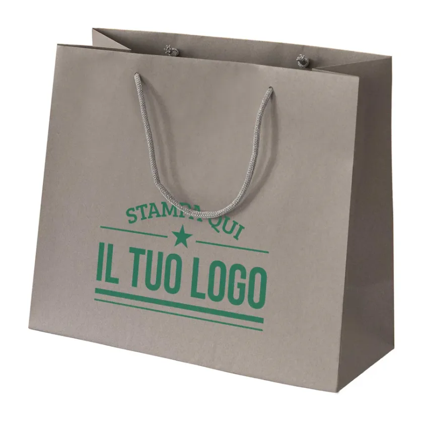 Shopper color tortora in carta riciclata personalizzate con stampa verde