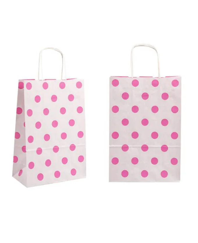 Shopper Carta Kraft Con Maniglia Ritorta e pois rosa