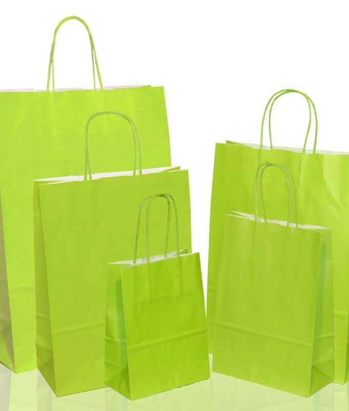 Shopper carta kraft verde con maniglia ritorta