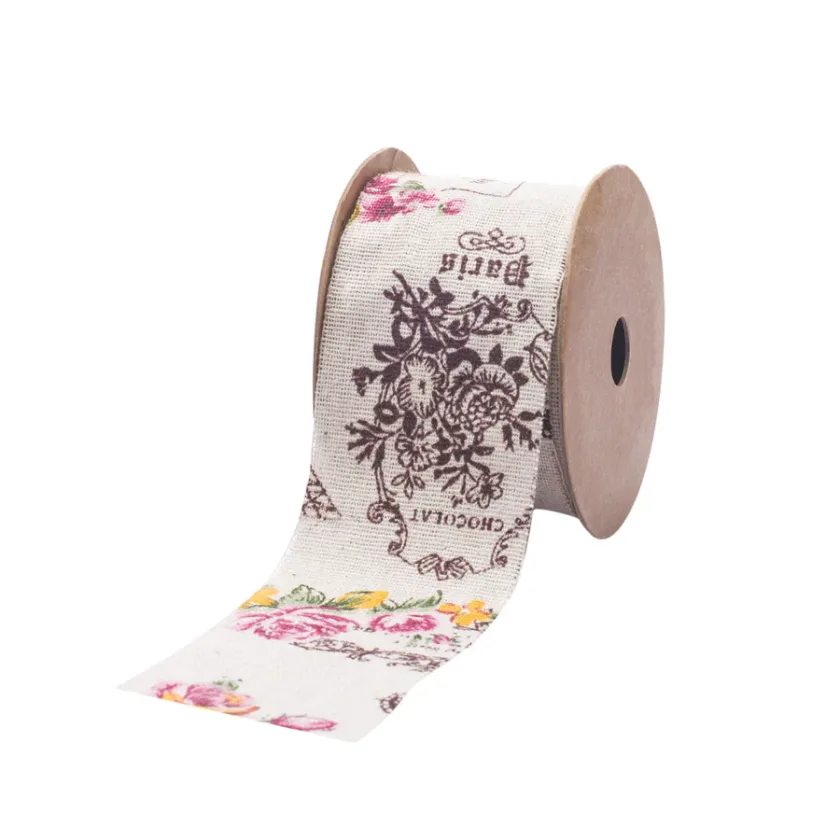 Nastro in juta e lino con stampa shabby chic