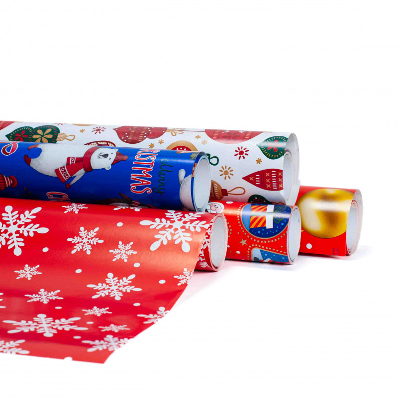 Toptime Carta Regalo Natalizia Oro 3 Rotoli | 43 Cm X 3 M Con Motivi Albero E Pois