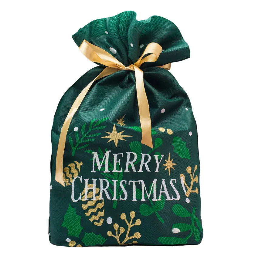 Sacchetti per panettone in TNT Merry Christmas verde