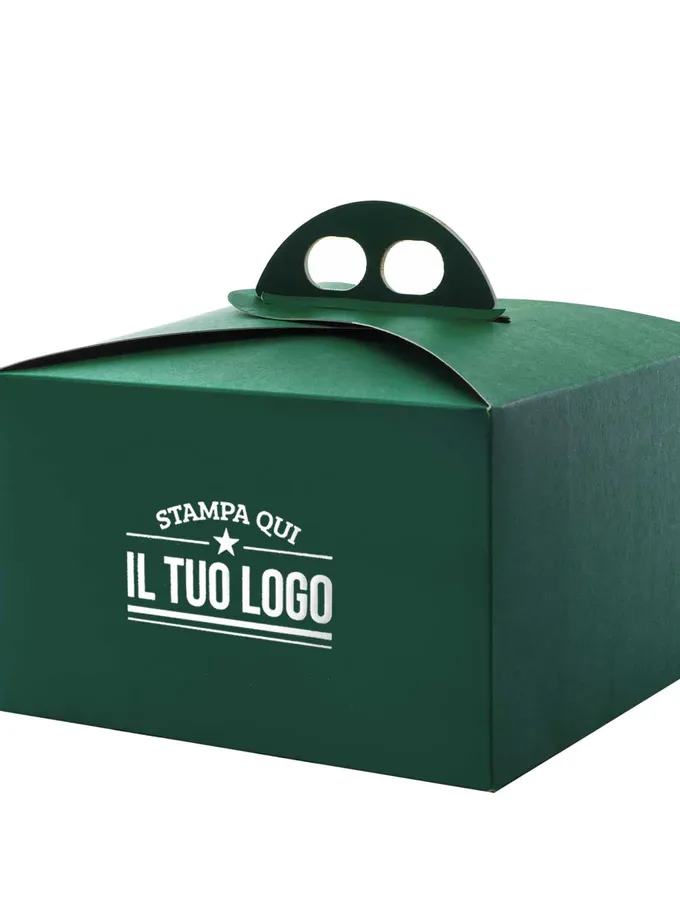 Scatola panettone basso classica verde personalizzata