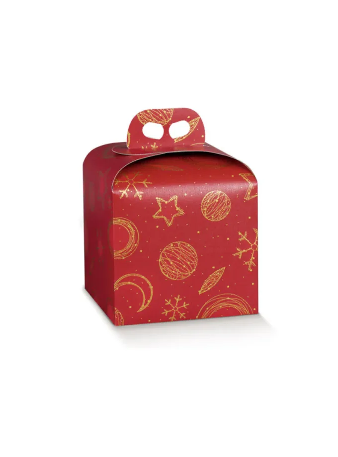 Scatola per panettone rossa con decoro in oro