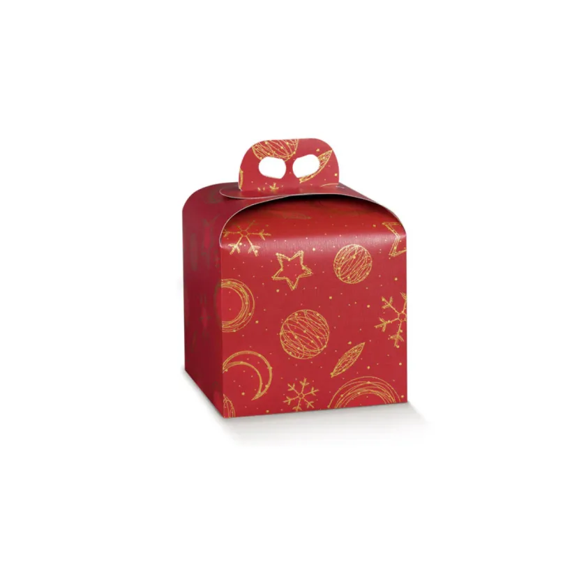 Scatola per panettone rossa con decoro in oro