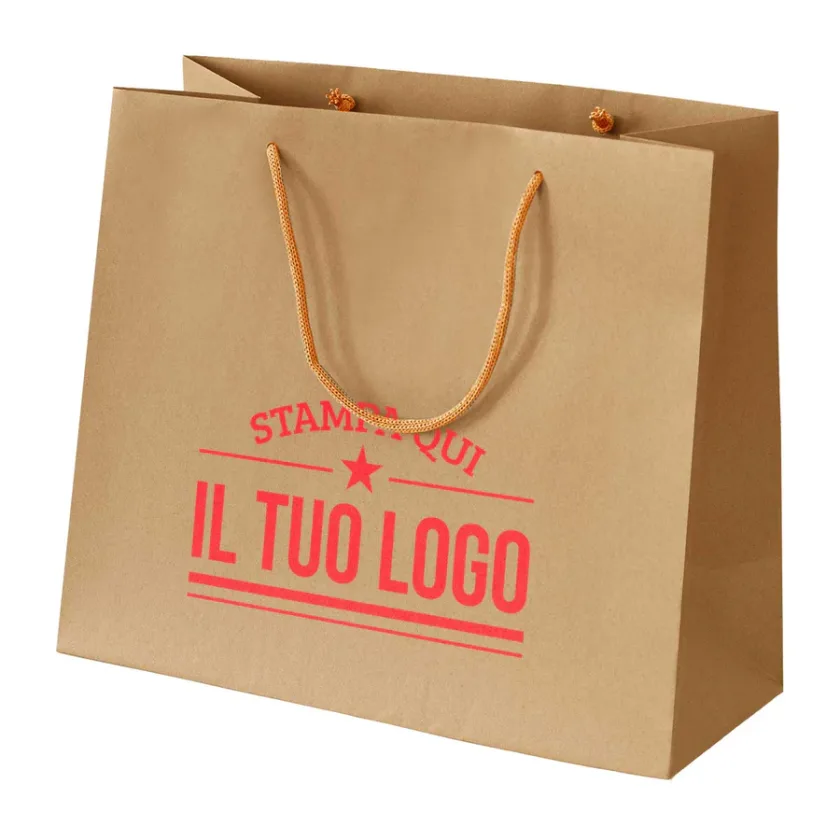 Shopper avana in carta riciclata personalizzate con stampa rossa