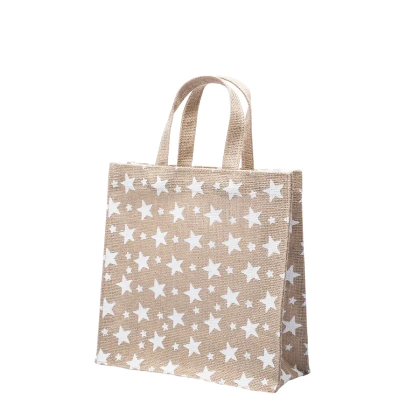 Shopping bag in Juta naturale stampa Stelline