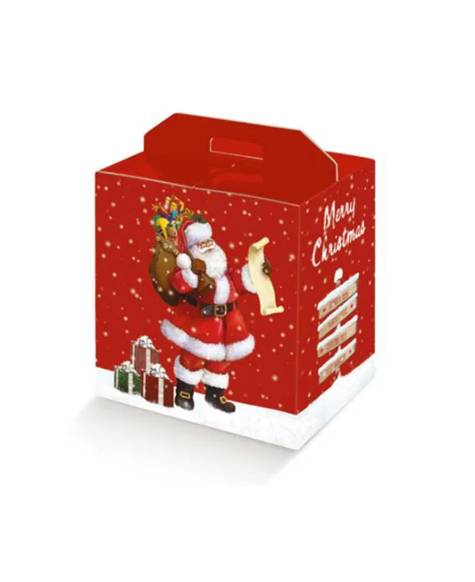 Scatola in cartone rosso con stampa Babbo Natale