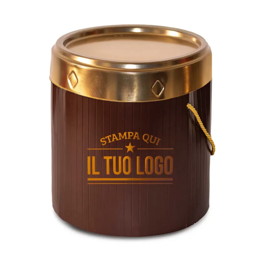 Scatola porta panettone Vintage marrone personalizzata con logo