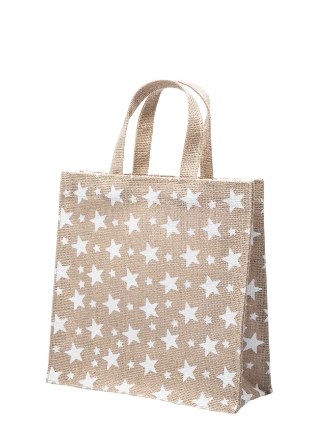 Shopping bag in Juta naturale stampa Stelline