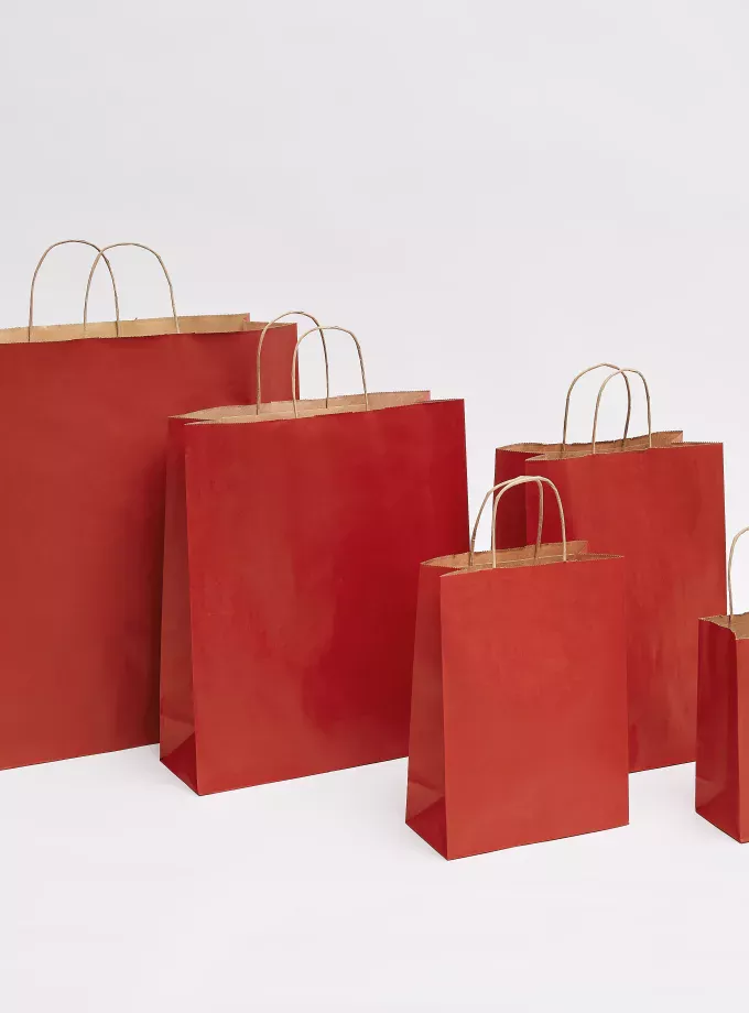 Shopper kraft rosse con manici ritorti