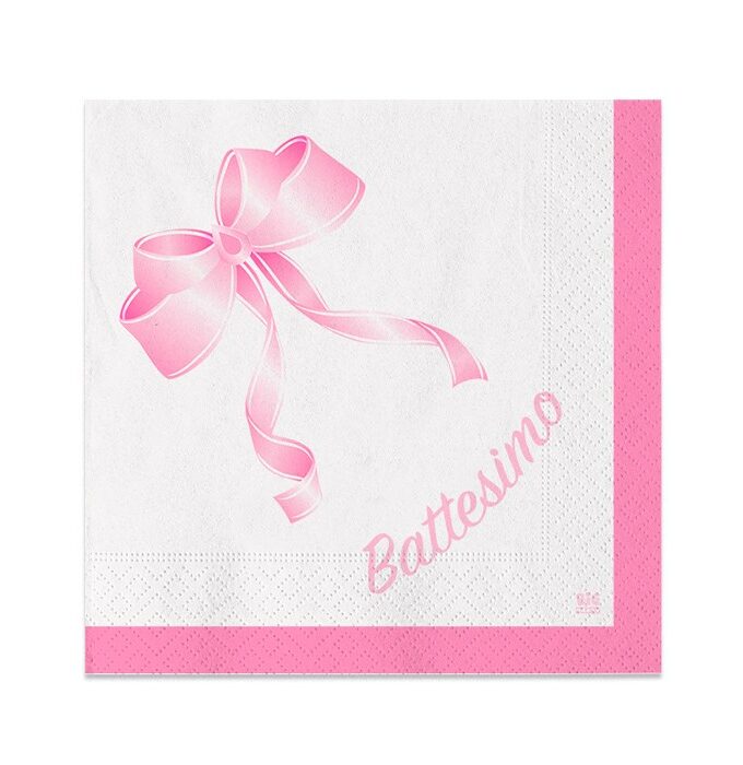 Tovaglioli carta stampati Battesimo Rosa 25x25