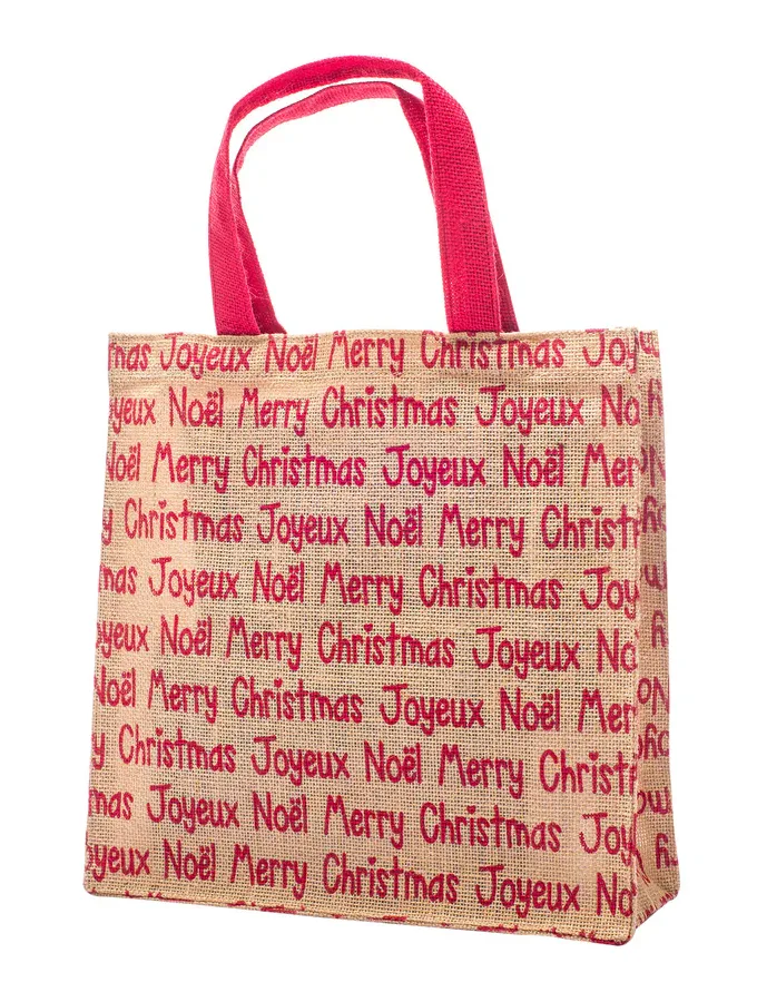 Shopping bag in Juta naturale stampa Merry Christmas