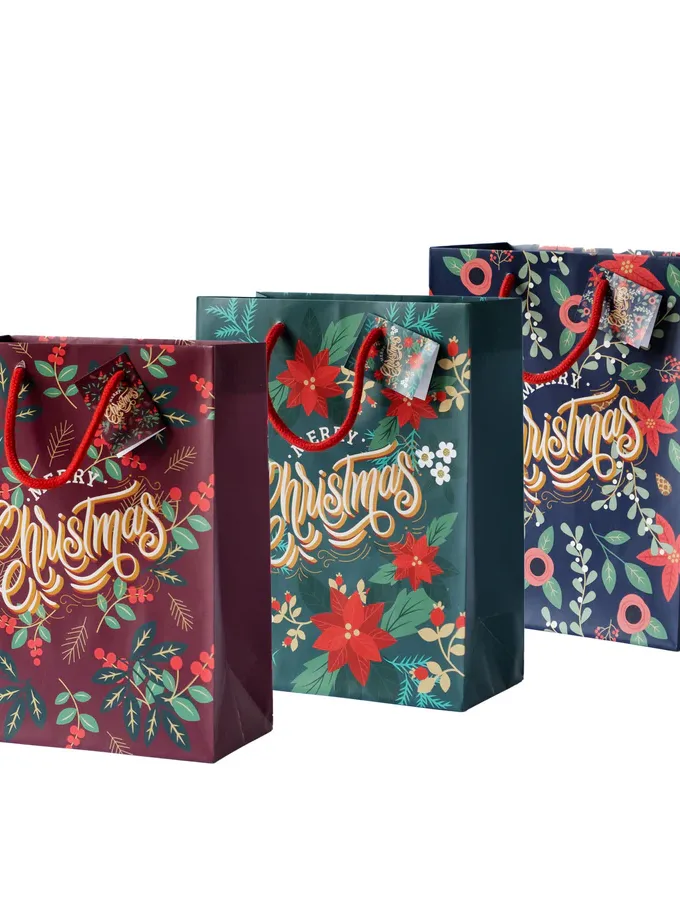 Shopper carta Stelle e bacche Merry Christmas