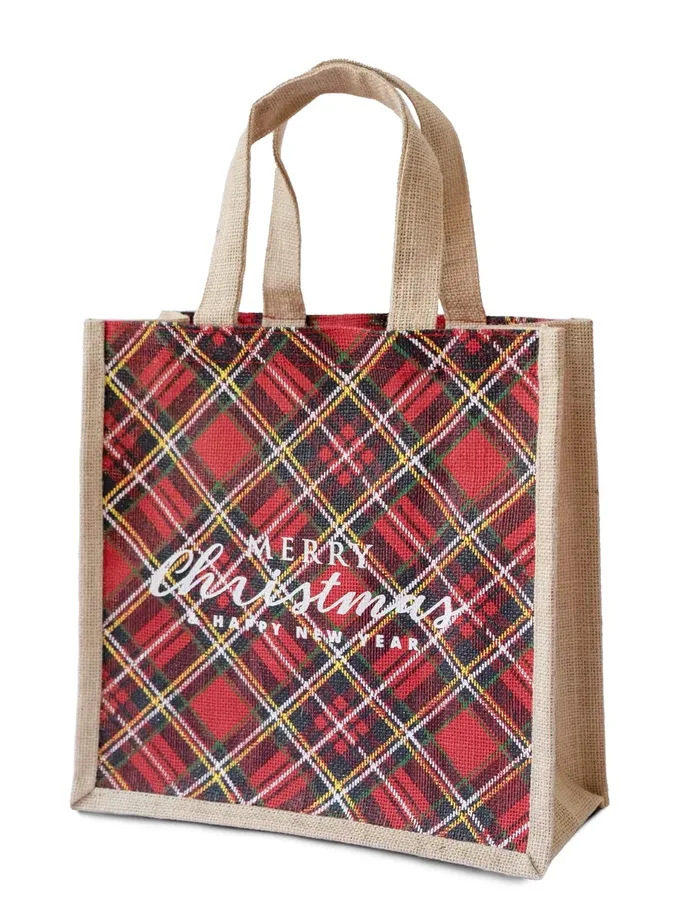 Shopping bag in Juta fantasia tartan Merry Christmas