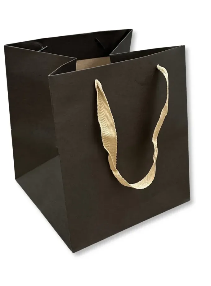 Shopper Lusso nera Square con maniglia in fettuccia