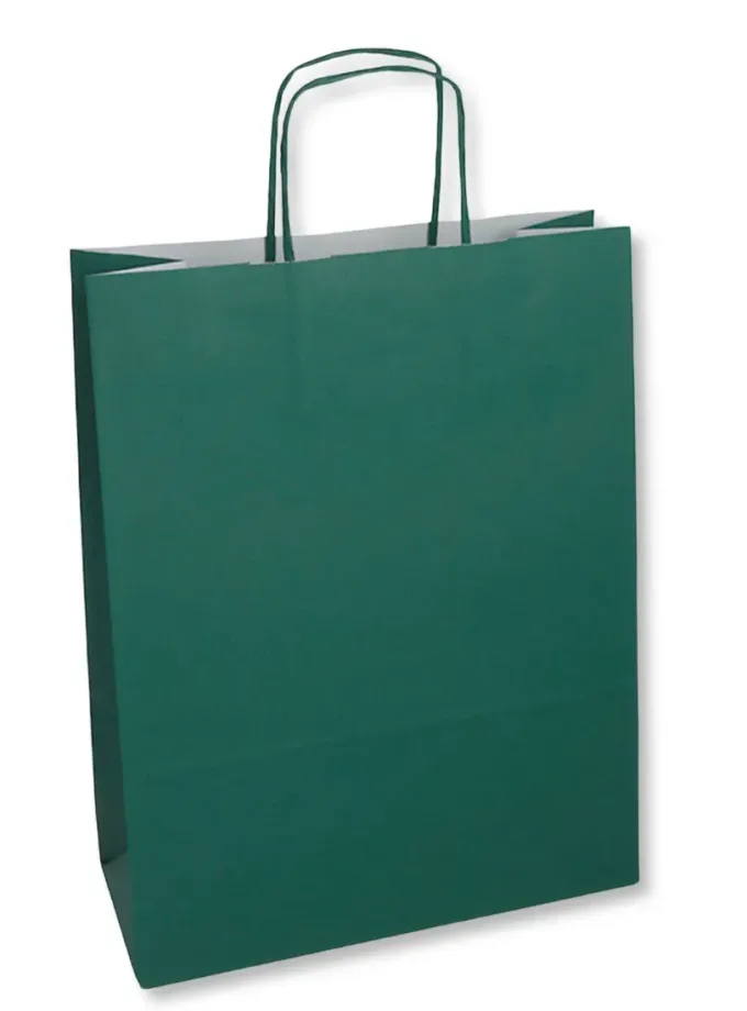 Shopper carta kraft verde scuro con maniglia ritorta