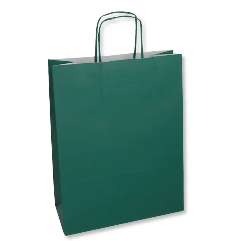 Shopper carta kraft verde scuro con maniglia ritorta