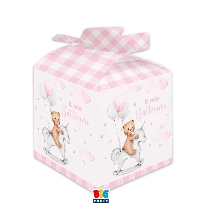 Scatolina portaconfetti Cubetto con Fiocco in carta Battesimo Teddy Bear