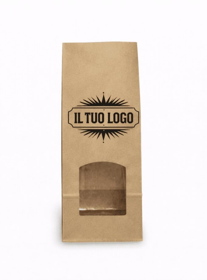 Sacchetti per alimenti avana fondo quadro con finestra PERSONALIZZATI