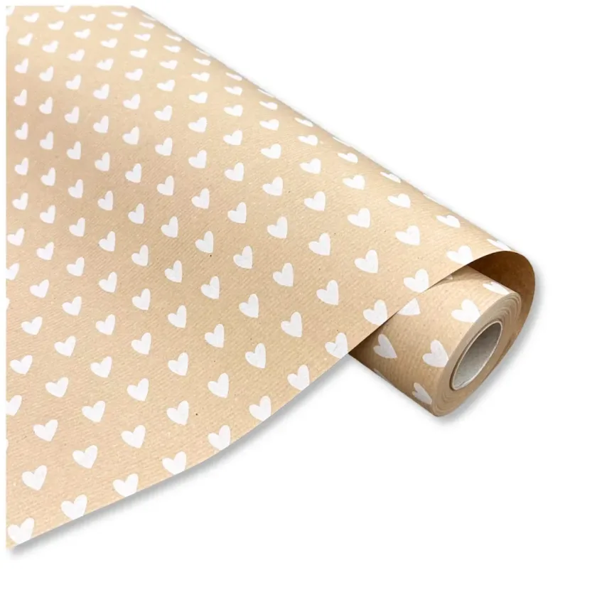 Carta Regalo in rotolo kraft avana fantasia Cuori Bianchi