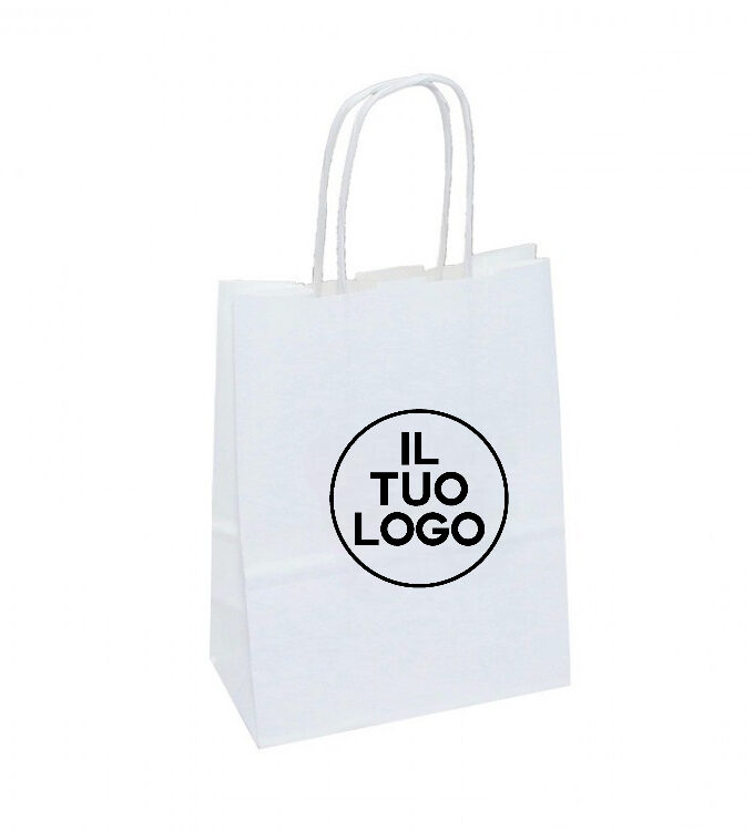 Shoppers bianche maniglia ritorta personalizzate con stampa Logo a 1 colore