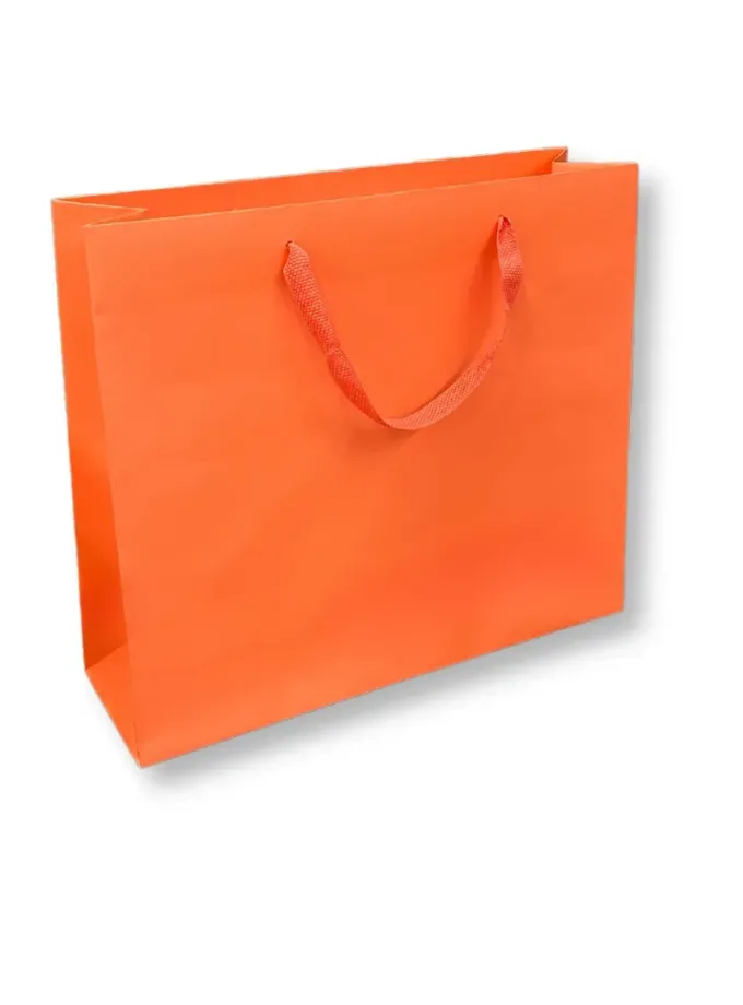 Shopper carta lusso corallo con manici in gros grain