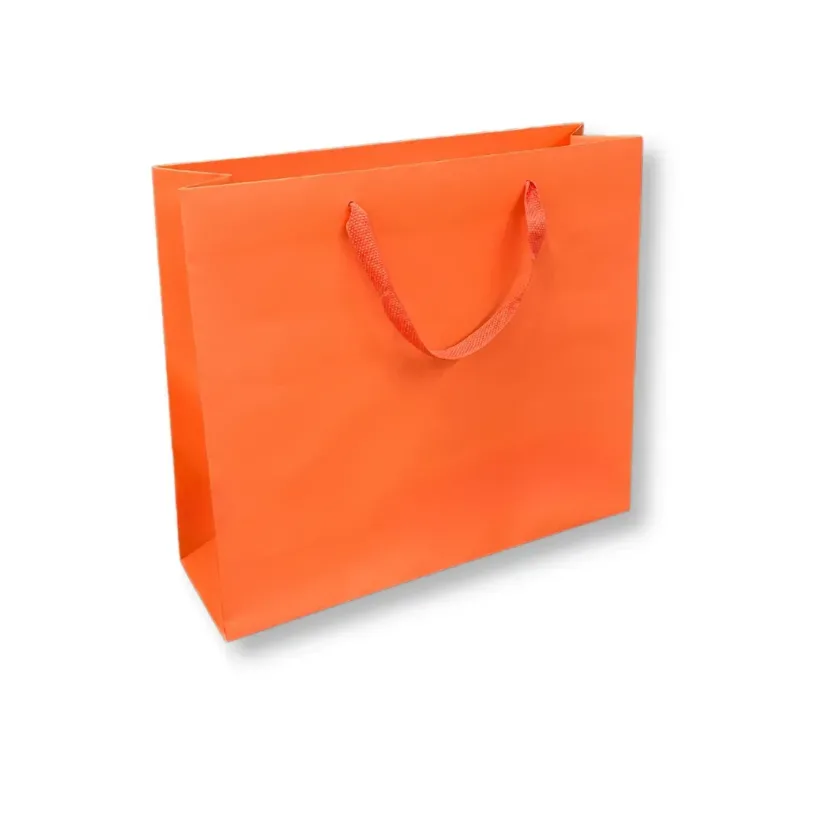 Shopper carta lusso corallo con manici in gros grain
