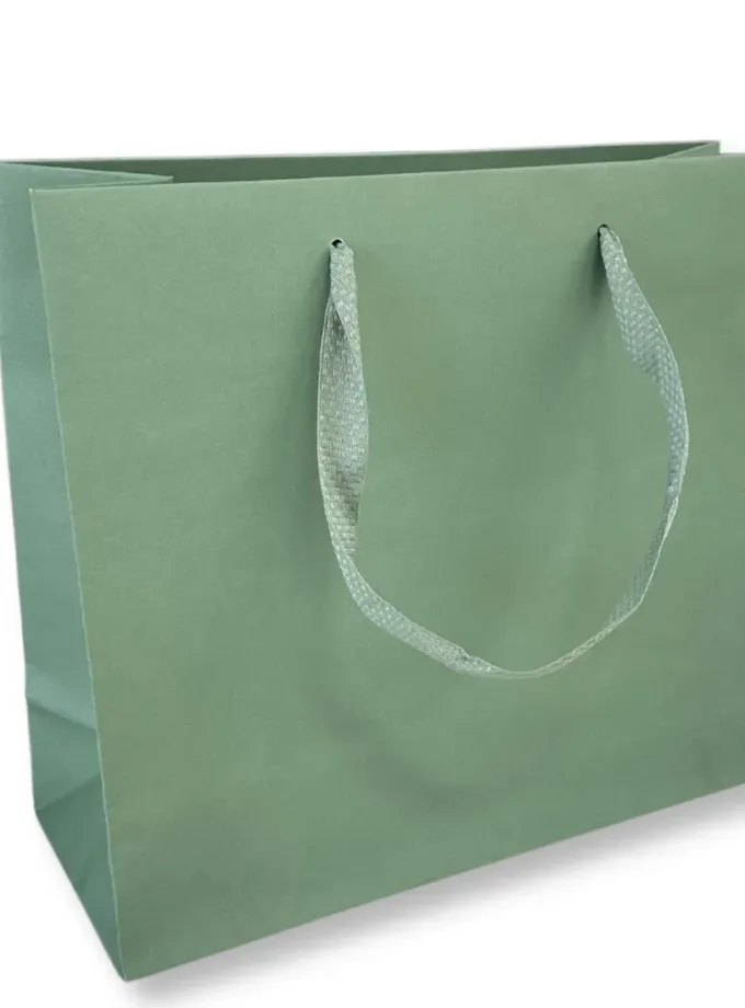 Shopper carta lusso Verde Salvia con manici in gros grain