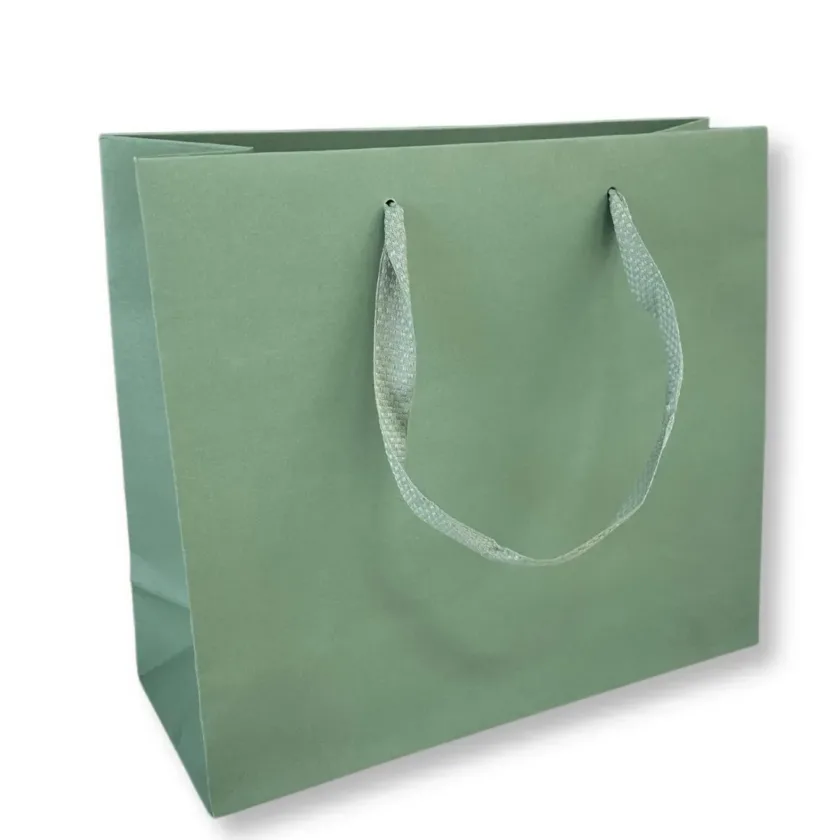 Shopper carta lusso Verde Salvia con manici in gros grain