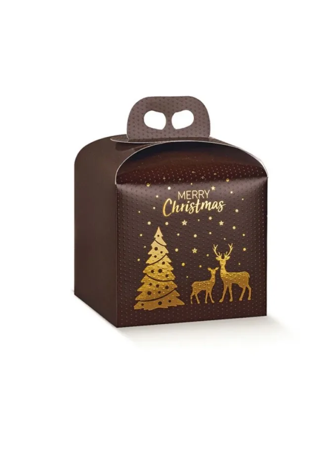 Scatola per panettone alto Marrone con scritta oro