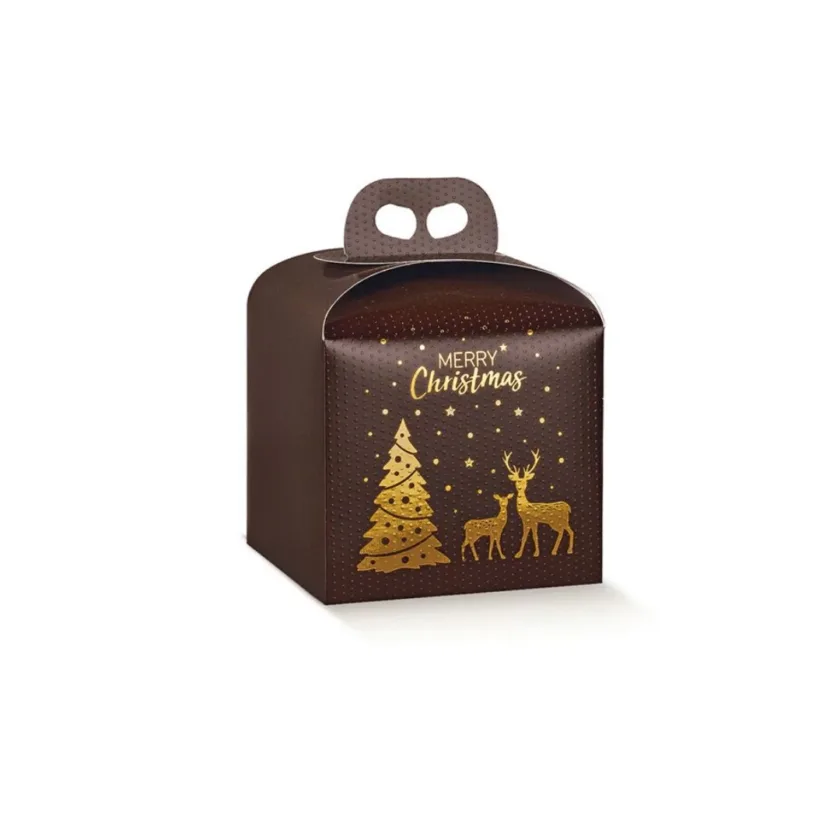 Scatola per panettone alto Marrone con scritta oro