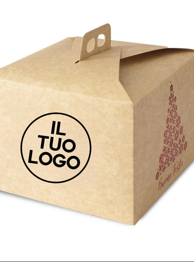Scatola per panettone alto basso con decoro albero personalizzata