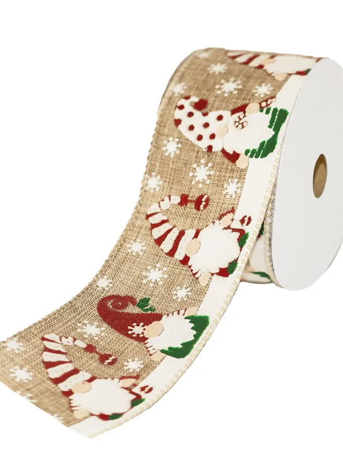 Nastro in Juta con stampa Elfi di Natale