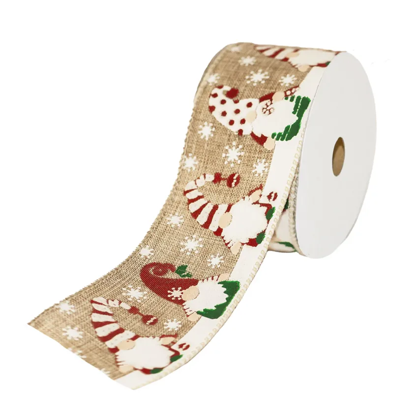 Nastro in Juta con stampa Elfi di Natale
