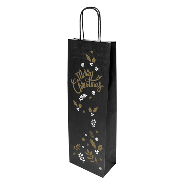 Shopper portabottiglie Carta Kraft nera Natalizia