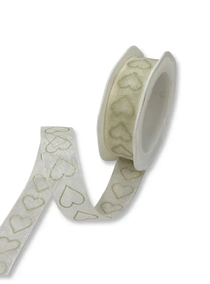 Nastro in organza con cuori glitter