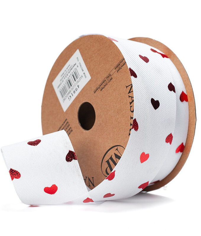Nastro in canvas con stampa cuori rossi metallizzati