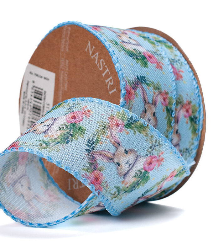 Nastro in tela azzurro stampa Coniglietto