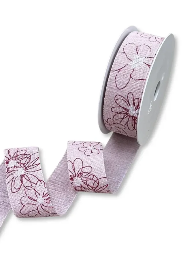 Nastro in tessuto con stampa fiori astratti rosa