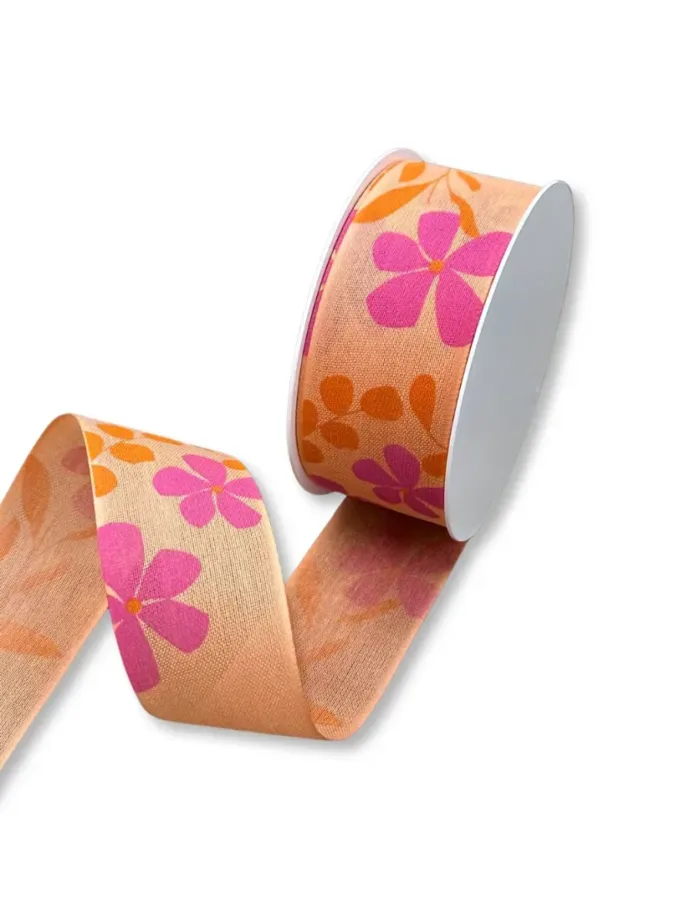 Nastro in tessuto arancio con stampa floreale