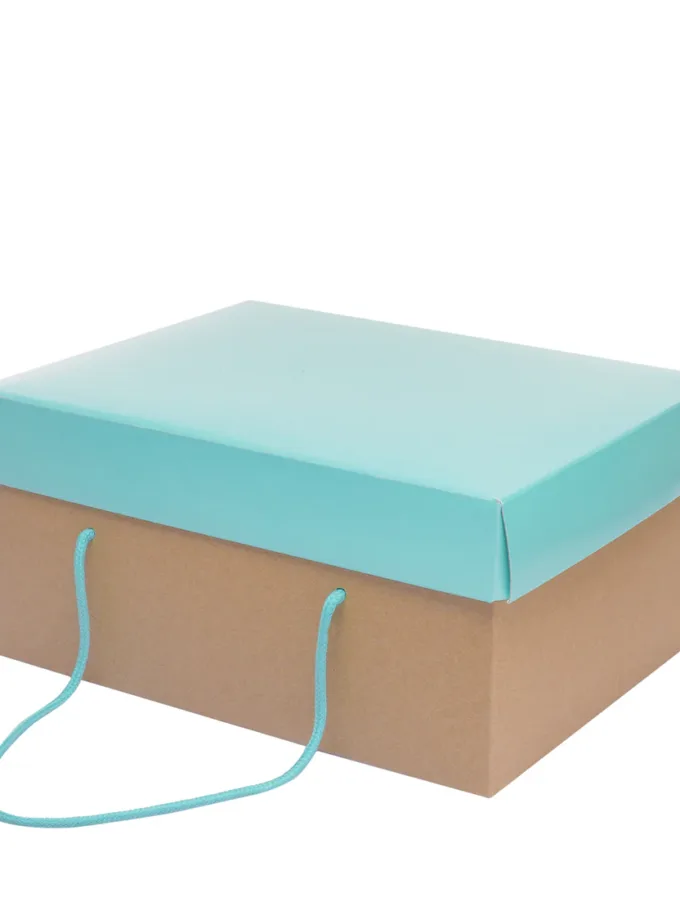 Scatola Porta colomba con coperchio e cordini acquamarina e avana