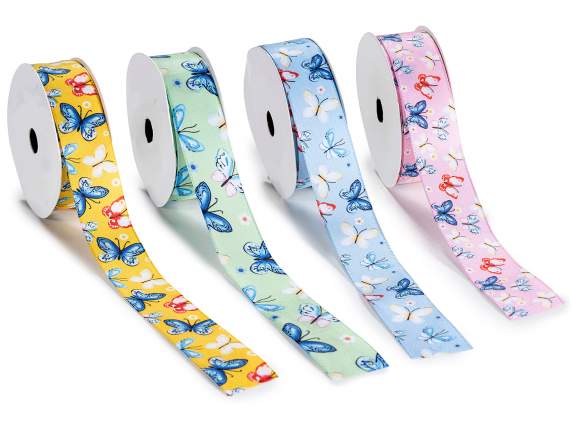 Nastro in raso colorato fantasia farfalle
