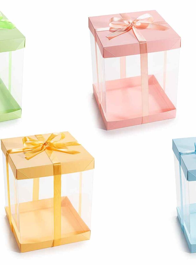 Scatole pvc colorate con coperchio e fiocco in raso